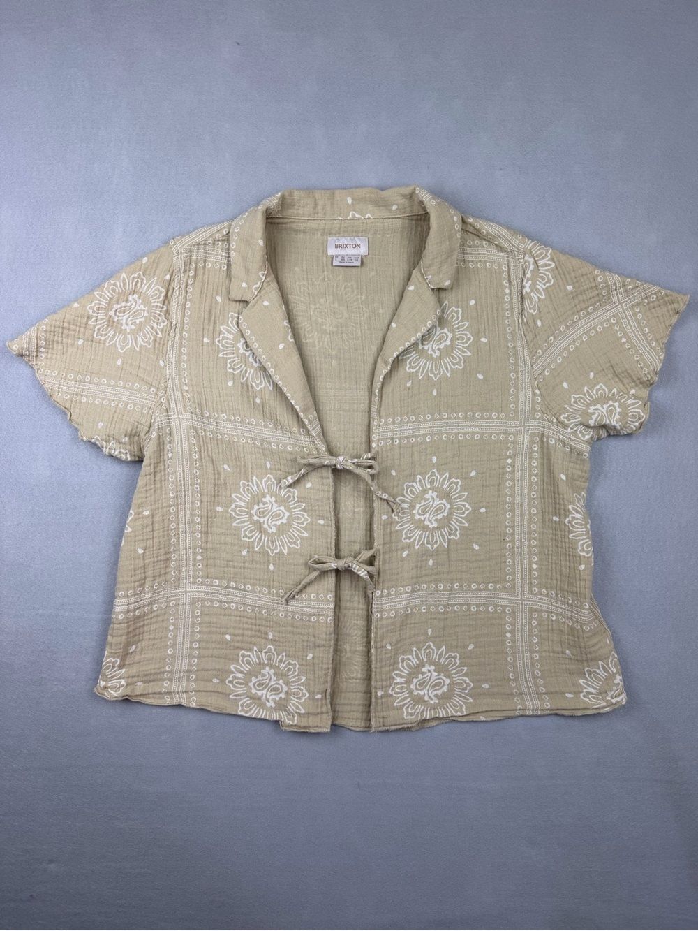 Brixton Tan Floral Tie-Front Short Sleeve Shirt